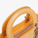 Christian Dior Medium Light Yellow Lady Dior Cannage Quilted Patent Leather Bag