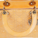 Christian Dior Medium Light Yellow Lady Dior Cannage Quilted Patent Leather Bag