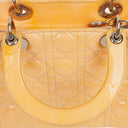 Christian Dior Medium Light Yellow Lady Dior Cannage Quilted Patent Leather Bag