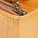 Christian Dior Medium Light Yellow Lady Dior Cannage Quilted Patent Leather Bag