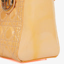 Christian Dior Medium Light Yellow Lady Dior Cannage Quilted Patent Leather Bag