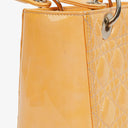 Christian Dior Medium Light Yellow Lady Dior Cannage Quilted Patent Leather Bag