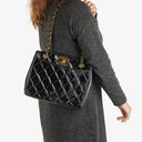 Chanel Quilted Black Patent Leather CC Shoulder Bag
