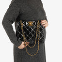 Chanel Quilted Black Patent Leather CC Shoulder Bag