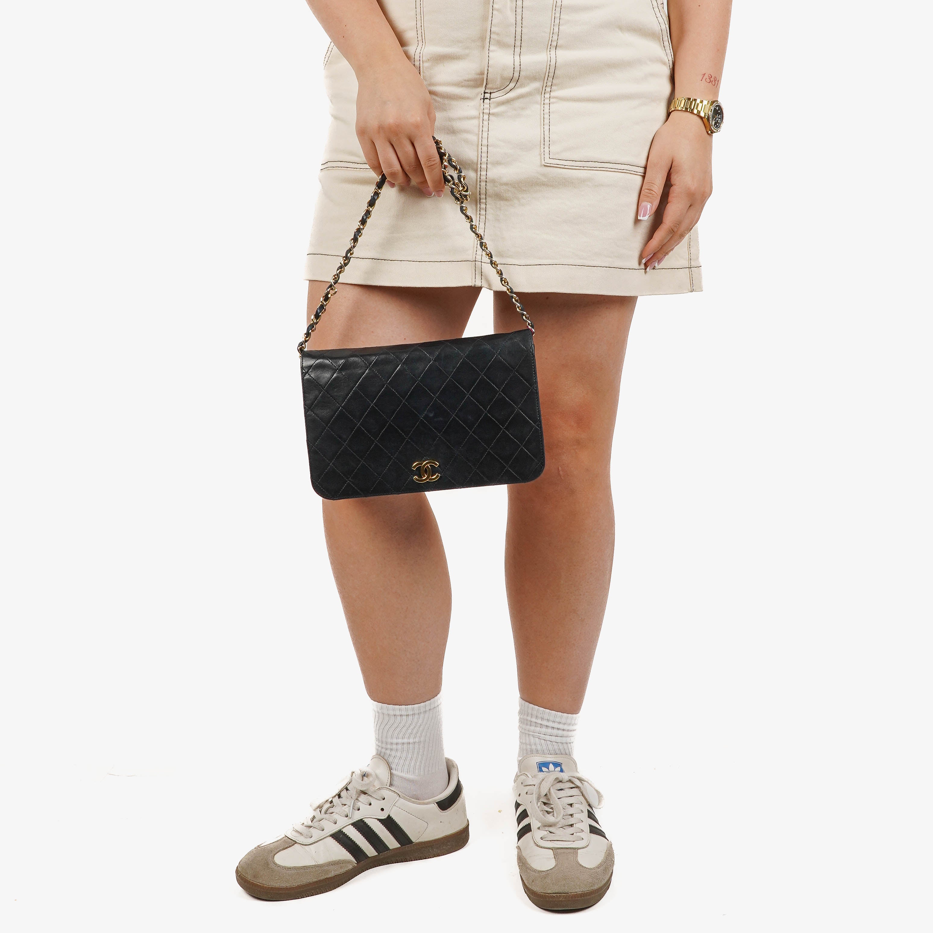 Chanel Classic Full Flap Bag Navy Quilted Lambskin 24K Gold-Plated Hardware