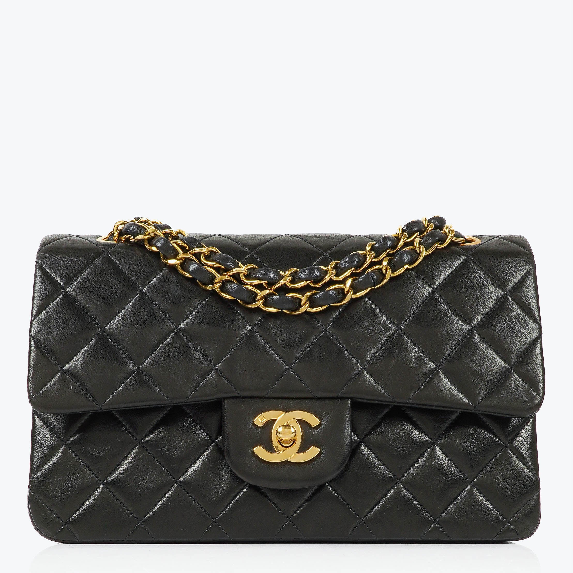 Chanel Vintage Small Classic Double Flap Bag Black Quilted Leather 24K Gold-Plated Hardware