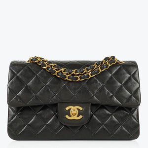 Chanel Vintage Small Classic Double Flap Bag Black Quilted Leather 24K Gold-Plated Hardware
