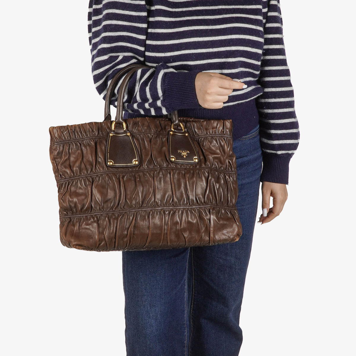 Prada Nappa Gaufre Brown Leather Tote Bag
