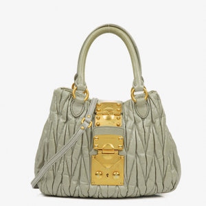 Miu Miu Mint Matelasse Leather Tote Bag