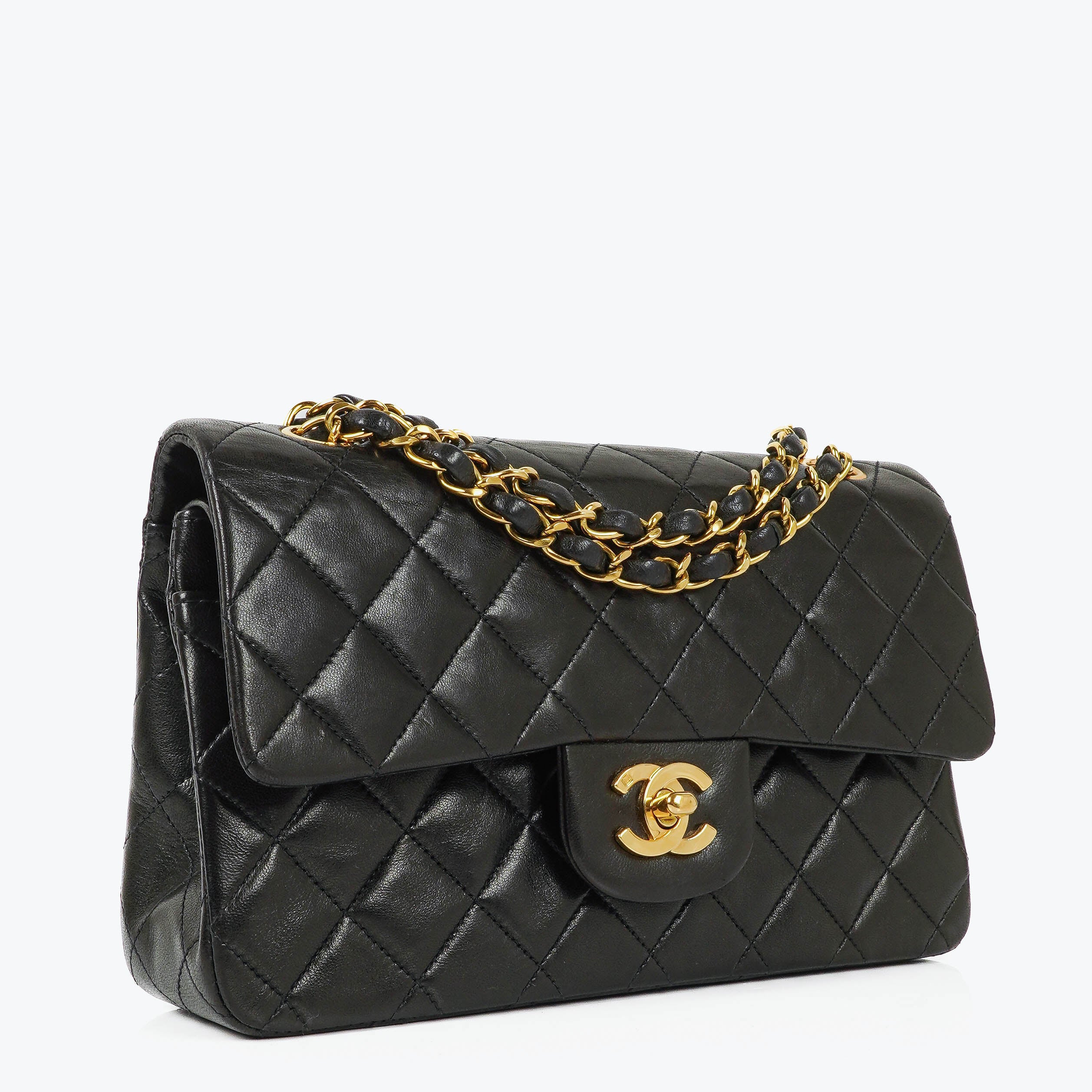 Chanel Vintage Small Classic Double Flap Bag Black Quilted Leather 24K Gold-Plated Hardware