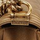 Chanel Large Boy Gold Metalic Quilted Flap Bag With Aged Gold Hardware