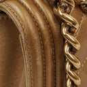 Chanel Large Boy Gold Metalic Quilted Flap Bag With Aged Gold Hardware