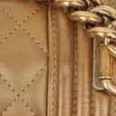Chanel Large Boy Gold Metalic Quilted Flap Bag With Aged Gold Hardware