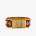 Hermes Red Equestrian Enamel and Gold Plated Loquet Bangle Quartz Watch L01.200