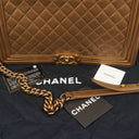 Chanel Large Boy Gold Metalic Quilted Flap Bag With Aged Gold Hardware
