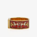 Hermes Red Equestrian Enamel and Gold Plated Loquet Bangle Quartz Watch L01.200