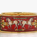 Hermes Red Equestrian Enamel and Gold Plated Loquet Bangle Quartz Watch L01.200