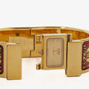 Hermes Red Equestrian Enamel and Gold Plated Loquet Bangle Quartz Watch L01.200