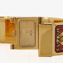 Hermes Red Equestrian Enamel and Gold Plated Loquet Bangle Quartz Watch L01.200