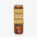 Hermes Red Equestrian Enamel and Gold Plated Loquet Bangle Quartz Watch L01.200