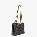 Chanel Quilted Black Patent Leather CC Shoulder Bag