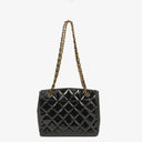 Chanel Quilted Black Patent Leather CC Shoulder Bag