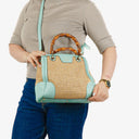 Gucci Woven Straw and Leather Bamboo Shopper Tote Bag