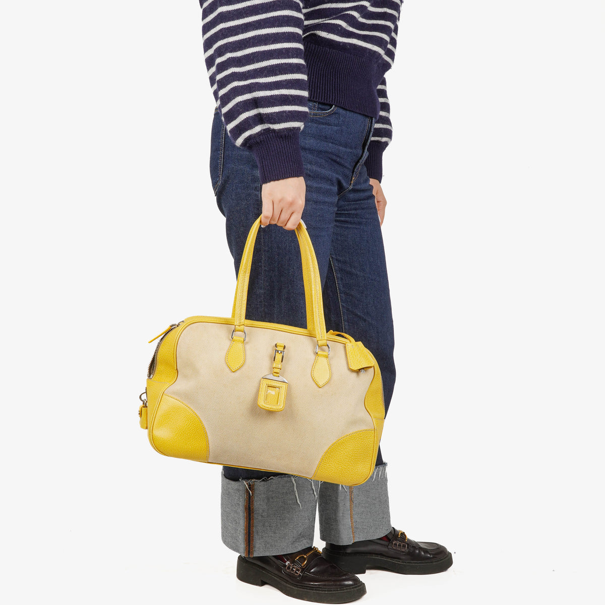 Prada Canapa Grezza Grezzo Sole Tote Bag