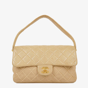 Chanel Double-Sided Flap Bag Beige Leather 24k Gold-Plated Hardware