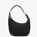 Gucci Black Nylon Leather Braided Handle Ring Hobo Bag
