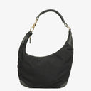 Gucci Black Nylon Leather Braided Handle Ring Hobo Bag
