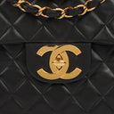 Chanel Jumbo CC Classic Single Flap Maxi Logo Bag Black Quilted Lambskin 24K Gold-Plated Hardware