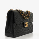 Chanel Jumbo CC Classic Single Flap Maxi Logo Bag Black Quilted Lambskin 24K Gold-Plated Hardware