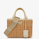Prada Naturale White Medium Wicker and Canvas Tote Bag