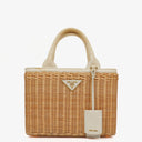 Prada Naturale White Medium Wicker and Canvas Tote Bag