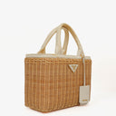 Prada Naturale White Medium Wicker and Canvas Tote Bag