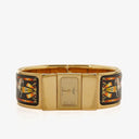 Hermes Black Equestrian Enamel and Gold Plated Loquet Bangle Quartz Watch L01.100
