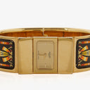Hermes Black Equestrian Enamel and Gold Plated Loquet Bangle Quartz Watch L01.100