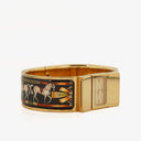 Hermes Black Equestrian Enamel and Gold Plated Loquet Bangle Quartz Watch L01.100
