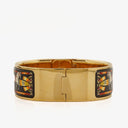 Hermes Black Equestrian Enamel and Gold Plated Loquet Bangle Quartz Watch L01.100