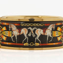 Hermes Black Equestrian Enamel and Gold Plated Loquet Bangle Quartz Watch L01.100