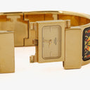 Hermes Black Equestrian Enamel and Gold Plated Loquet Bangle Quartz Watch L01.100