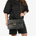 Chanel Jumbo CC Classic Single Flap Maxi Logo Bag Black Quilted Lambskin 24K Gold-Plated Hardware