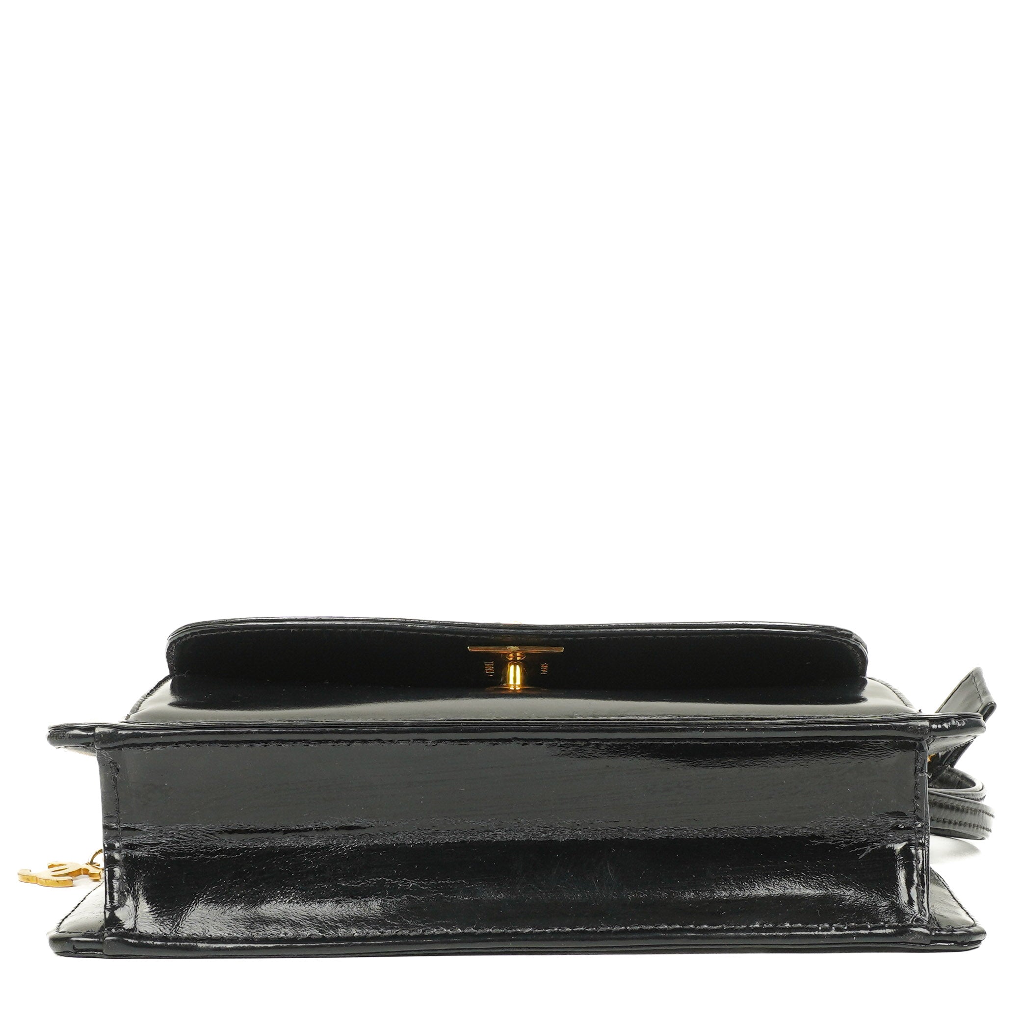 Chanel CC Schwarze Lackleder Handgelenktasche 24K Gold Beschläge