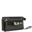 Chanel CC Black Leather Wristlet Bag 24K Gold Hardware