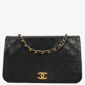 Chanel Classic Full Flap Bag Black Quilted Leather 24K Gold-Plated Hardware