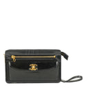 Chanel CC Black Leather Wristlet Bag 24K Gold Hardware