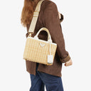 Prada Naturale White Medium Wicker and Canvas Tote Bag