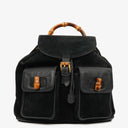 Gucci Vintage Black Suede and Leather Bamboo Backpack