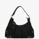 Gucci Black Leather And Cloth Medium Jockey Hobo Bag